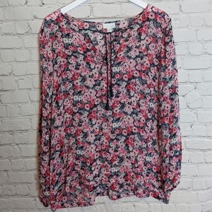 J Jill Floral Poppy Boho Long Sleeve Blouse M